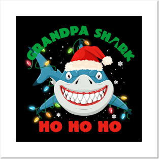 Grandpa Shark Ho Ho Ho Christmas Posters and Art